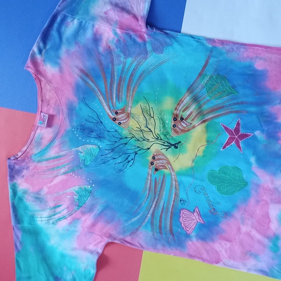 Vintage 90s Fish & Seascape Tye Dye T-Shirt - Picture 1 of 8